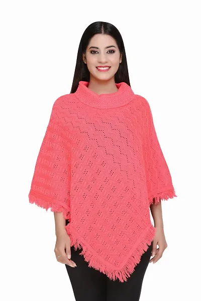 Self Pattern Wool Poncho