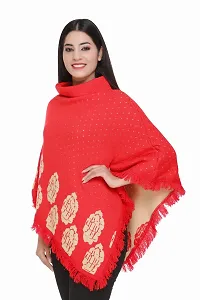 Red Self Pattern Wool Poncho-thumb1