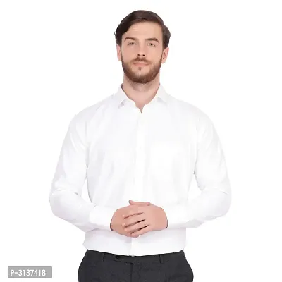 Men's White Cotton Long Sleeve Solid Regular Fit Formal Shirt-thumb0