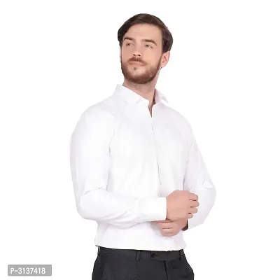 Men's White Cotton Long Sleeve Solid Regular Fit Formal Shirt-thumb2
