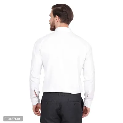 Men's White Cotton Long Sleeve Solid Regular Fit Formal Shirt-thumb4
