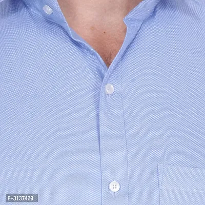 Men's Blue Cotton Long Sleeve Solid Regular Fit Formal Shirt-thumb3