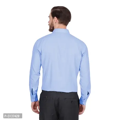 Men's Blue Cotton Long Sleeve Solid Regular Fit Formal Shirt-thumb4