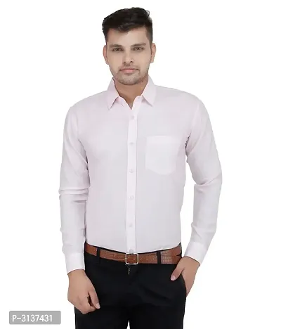 Men's Pink Cotton Long Sleeve Solid Regular Fit Formal Shirt