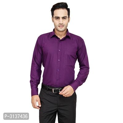Men's Purple Cotton Long Sleeve Solid Regular Fit Formal Shirt