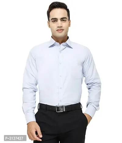 Men's Blue Cotton Long Sleeve Solid Regular Fit Formal Shirt-thumb0