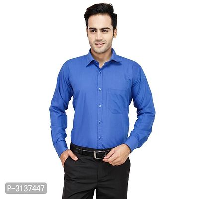 Men's Blue Cotton Long Sleeve Solid Regular Fit Formal Shirt-thumb0