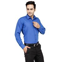Men's Blue Cotton Long Sleeve Solid Regular Fit Formal Shirt-thumb1