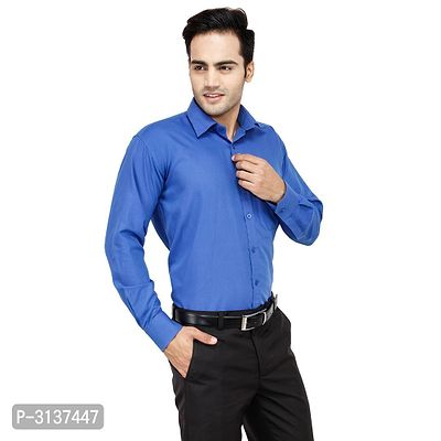 Men's Blue Cotton Long Sleeve Solid Regular Fit Formal Shirt-thumb2
