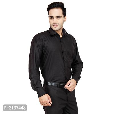 Men's Black Cotton Long Sleeve Solid Regular Fit Formal Shirt-thumb0