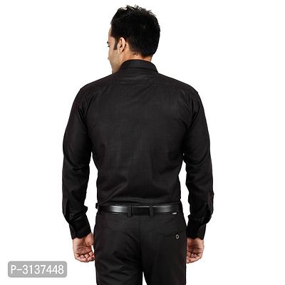 Men's Black Cotton Long Sleeve Solid Regular Fit Formal Shirt-thumb2