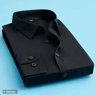 Men's Black Cotton Blend Solid Long Sleeves Regular Fit Formal Shirt-thumb0