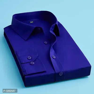 Men's Blue Cotton Blend Solid Long Sleeves Regular Fit Formal Shirt-thumb0