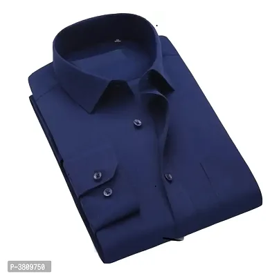 Navy Blue Cotton Long Sleeve Formal Shirt For Men-thumb0
