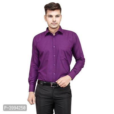 Men's Purple Cotton  Long Sleeve Formal Shirts