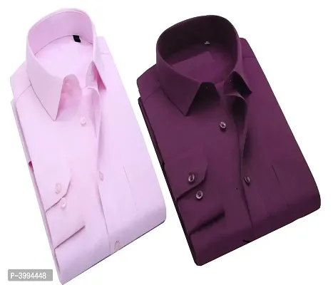Men's Multicoloured Cotton  Long Sleeve Formal Shirts (Pack Of 2)