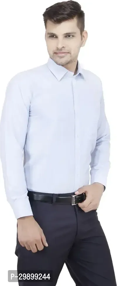 Reliable Blue Cotton Blend Solid Long Sleeve Formal Shirt For Men-thumb3