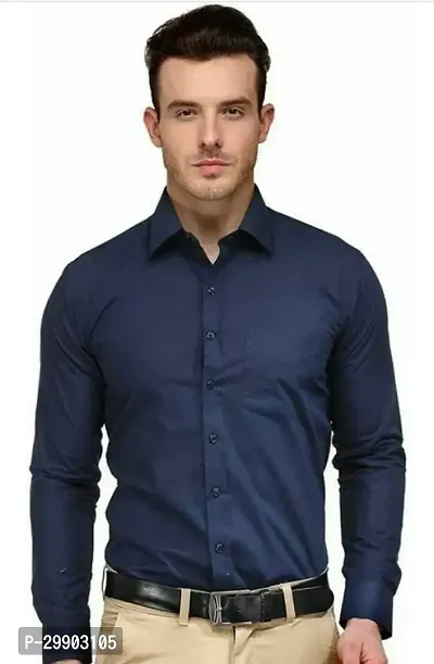 Stylish Navy Blue Cotton Blend Solid Casual Shirt For Men