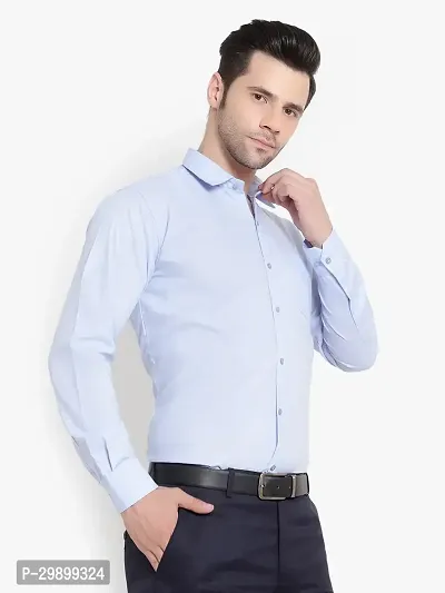 Reliable Blue Cotton Blend Solid Long Sleeve Formal Shirt For Men-thumb3