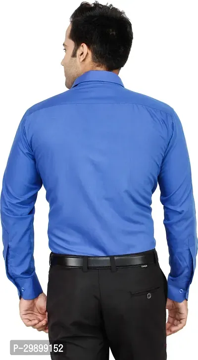 Reliable Blue Cotton Blend Solid Long Sleeve Formal Shirt For Men-thumb3