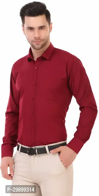 Reliable Red Cotton Blend Solid Long Sleeve Formal Shirt For Men-thumb4