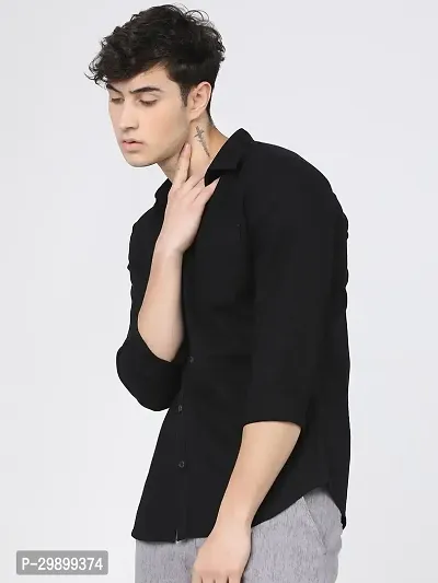 Trendy Black Linen Long Sleeve Formal Shirt For Men-thumb3