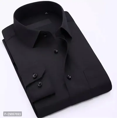 Reliable Black Cotton Blend Solid Long Sleeve Formal Shirt For Men-thumb0