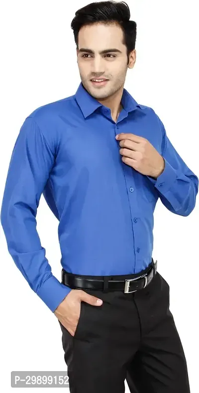 Reliable Blue Cotton Blend Solid Long Sleeve Formal Shirt For Men-thumb2