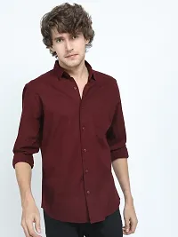 Reliable Maroon Linen Solid Long Sleeve Formal Shirt For Men-thumb3