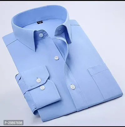 Reliable Blue Cotton Blend Solid Long Sleeve Formal Shirt For Men-thumb0