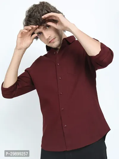 Reliable Maroon Cotton Blend Solid Long Sleeve Formal Shirt For Men-thumb5