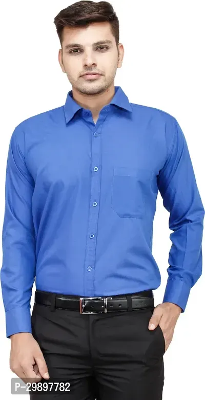 Reliable Blue Linen Solid Long Sleeve Formal Shirt For Men-thumb0