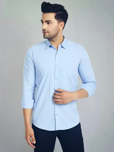 Reliable Blend Solid Long Sleeve Formal Shirt For Men