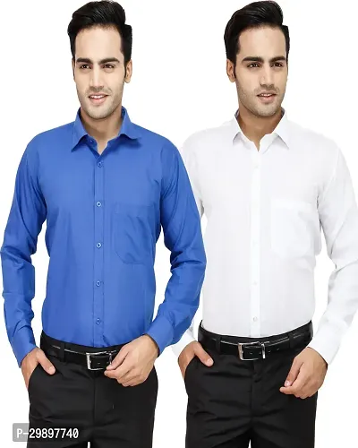 Reliable Cotton Blend Solid Long Sleeve Formal Shirt For Men Pack Of 2-thumb0