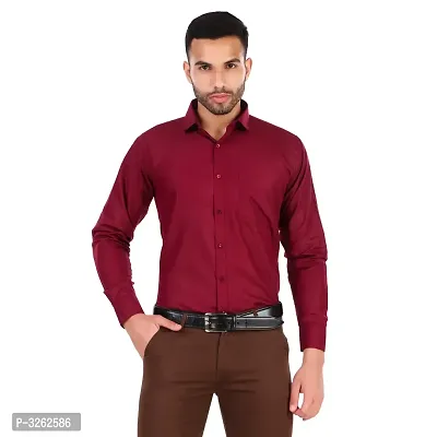 Men's Maroon Cotton Blend Solid Long Sleeves Regular Fit Formal Shirt