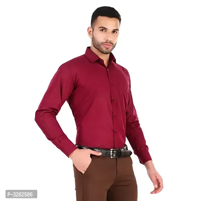 Men's Maroon Cotton Blend Solid Long Sleeves Regular Fit Formal Shirt-thumb2
