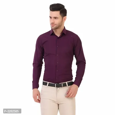 Men's Purple Cotton Blend Solid Long Sleeves Regular Fit Formal Shirt-thumb0