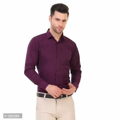 Men's Purple Cotton Blend Solid Long Sleeves Regular Fit Formal Shirt-thumb3