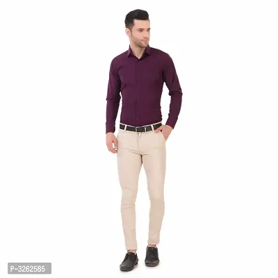 Men's Purple Cotton Blend Solid Long Sleeves Regular Fit Formal Shirt-thumb4