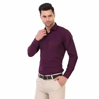 Men's Purple Cotton Blend Solid Long Sleeves Regular Fit Formal Shirt-thumb4
