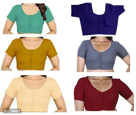 Multicoloured Cotton Stitched Blouse for Women | Pack of 6 |-thumb0