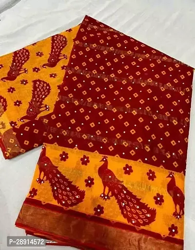 Stylish Cotton Red Printed Saree without Blouse piece