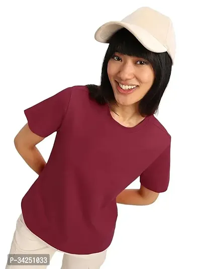 Stylish Maroon Cotton Tshirt For Women-thumb0