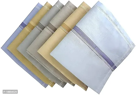 Aenon Fashion 100% Cotton Premium Collection Handkerchiefs Hanky For Men White Striped Printed Pattern Pack of 12 (Multicolor24)-thumb0