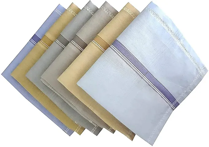 Aenon Fashion 100% Cotton Premium Collection Handkerchiefs Hanky For Men White Striped Printed Pattern Pack of 12
