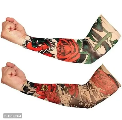 Aenon Fashion Tattoos Print Arm Sleeve For Men  Women Fake Temporary Kids Hand Cover Tatoo Arms Sun UV Cool Protection Unisex Stretchable Arm Sleeve (Pack of 4 Pair). (Multicolor-4)-thumb0