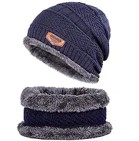 Aenon Fashion is my passion Mens Womens Winter Beanie Hats Scarf Set Warm Knit Hat Thick Fleece Lined Slouchy Cap Neck Warmer for Men Women Blue-thumb2