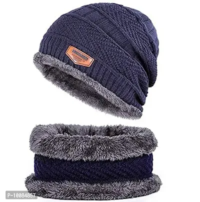 Aenon Fashion is my passion Mens Womens Winter Beanie Hats Scarf Set Warm Knit Hat Thick Fleece Lined Slouchy Cap Neck Warmer for Men Women Blue-thumb3