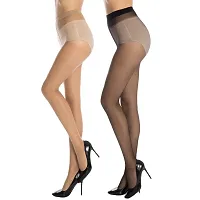 Women  Girl's Full Length High Waisted Nylon Stockings (Black  Skin)-thumb2