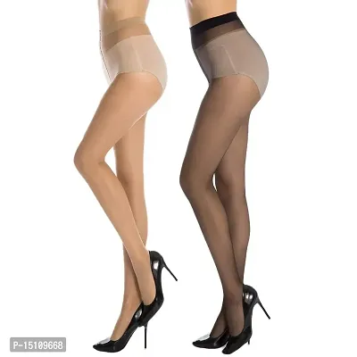 Women  Girl's Full Length High Waisted Nylon Stockings (Black  Skin)-thumb3